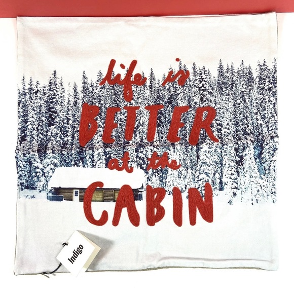 Set of 2 ~ Indigo Pillow Covers “Life Is Better At The Cabin” ~ Brand New - Picture 5 of 11
